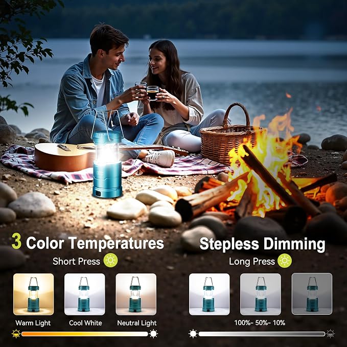 LETMY LED Camping Lantern for Power Outages, 3 Color Modes & Dimmable Battery Powered Lantern, IPX4 Waterproof & Collapsible, Lanterns Flashlight Survival Kits for Emergency Hurricane Hiking, 4 Pack