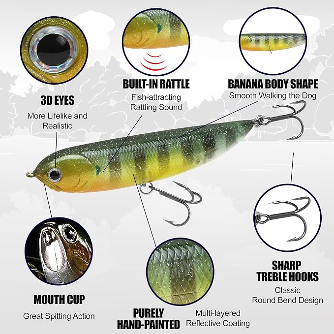 LUCKY CRAFT Sammy 98, Freshwater Lake Bass Fishing Lure, Topwater, Floating, Perfect Walking The Dog, Fishing Gear, Fishing Accessories, Fishing Tackle