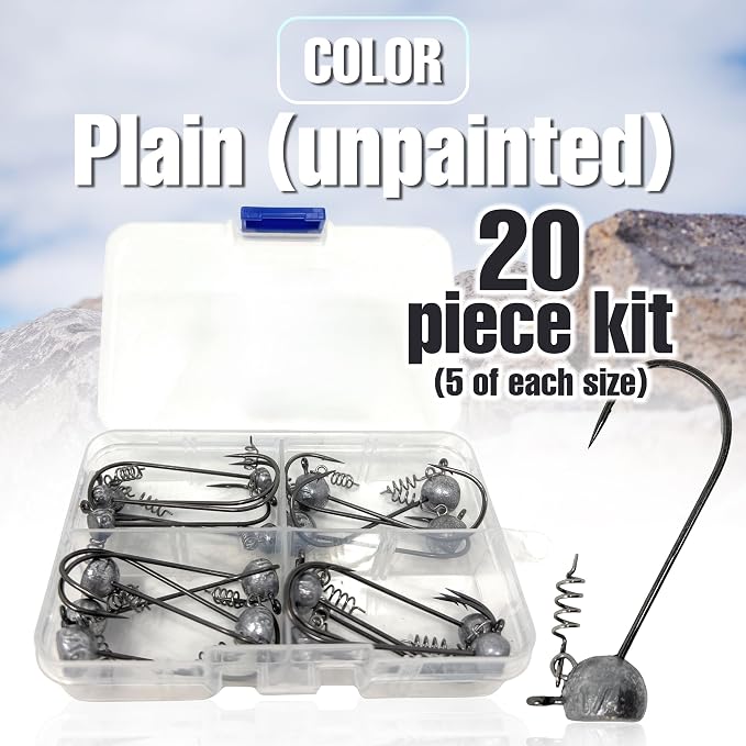 Reaction Tackle Stand-Up Shaky Head Jigs- for Bass Fishing with Size Stamped on Jig Heads (10-Pack)