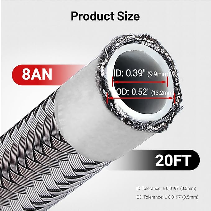 EVIL ENERGY 8AN PTFE Fuel Hose Line, AN8 Fuel Line E85 Stainless Steel Braided 20FT Silver