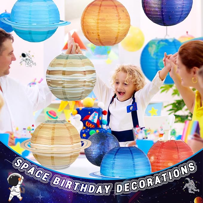 Hortsun 12 Pcs Paper Hanging Lanterns Birthday Decorations 12 Inch, 8 Inch Hanging Paper Lanterns for Party Decoration Supplies (Space)