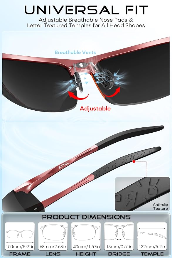 ATTCL 0.9 oz Polarized Sunglasses Men Sports: UV Protection Anti Glare Wrap Around Lightweight Metal Fishing Golf Running
