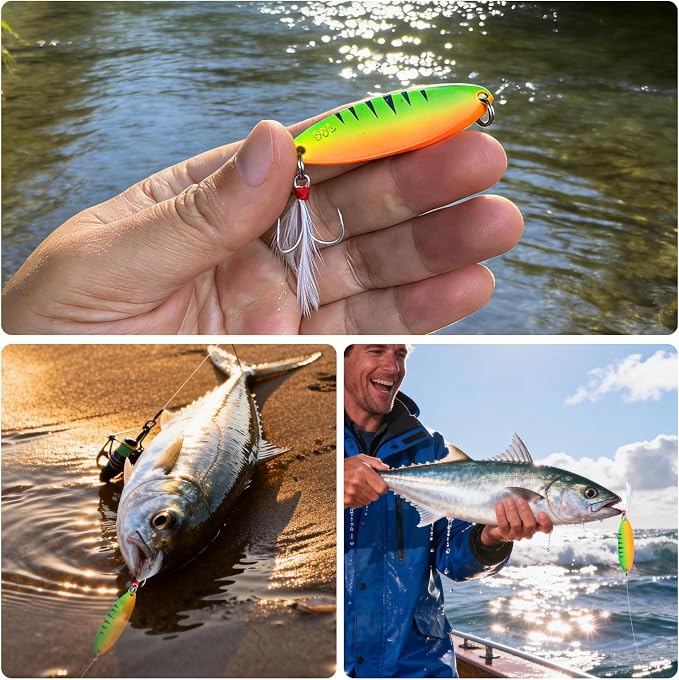 Metal VIB Spinner Blade Baits: 10pcs Blade – Bass & Trout Fishing Lures with Treble Hooks, High-Flash Vibration Hard Baits for Perch Walleye Pike Freshwater Saltwater