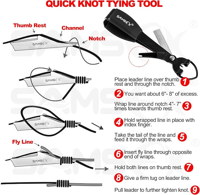 SAMSFX Fishing Knot Tying Tool, Multifunctional Fly Fishing Nippers with Retractor, Fishing Line Knot Tyer, Fast Tie Nail Knots, Tackle Box Accessory