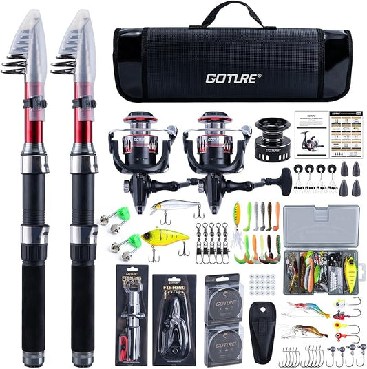 Goture Fishing Rod and Reel Combos-2PCS Telescopic Fishing Pole+2PCS Spinning Reels with Carrier Bag,1.8M-2.7M Telescopic Rod Reel Kit for Starter Travel Saltwater Freshwater,Gifts for Men