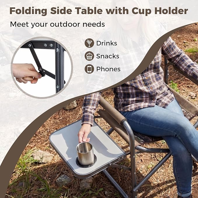 COSTWAY Folding Camping Chair, Lightweight Portable Directors Chair w/Side Table & Cup Holder, Padded Outdoor Heavy Duty Lawn Chair for Fishing, Picnic, Sports, Beach, Max Load 400 lbs (Camouflage,2)