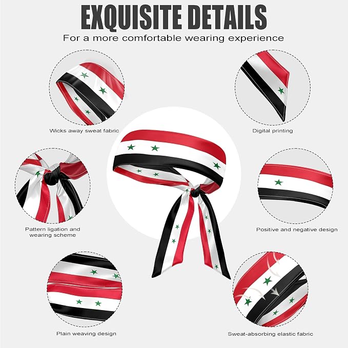 Flag Tie Headbands for Men Women, Moisture Wicking Sweatband Breathable Sports Headwrap, Non-Slip Stretchy Adjustable Fitness Hair Band