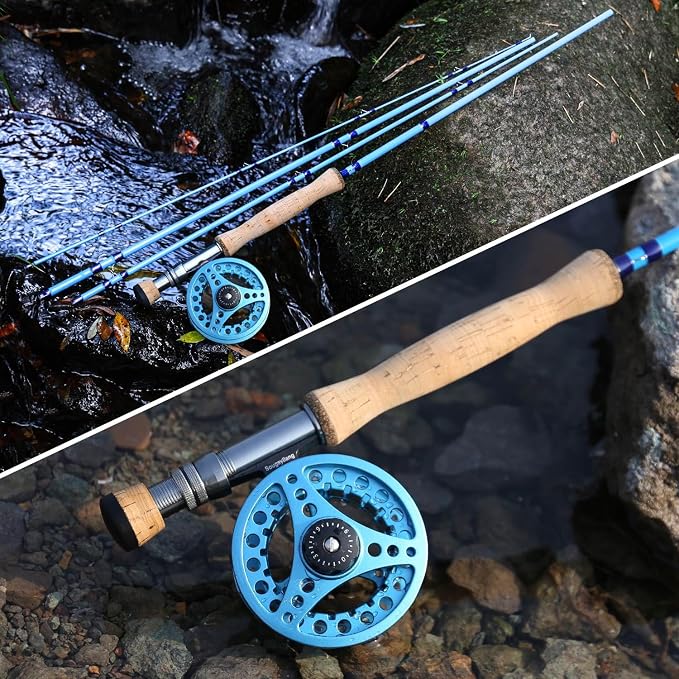 Sougayilang Fly Fishing Combo, 4 Piece Fly Rod and CNC Machined Aluminum Alloy Reel Complete Starter Package with Rod Bag