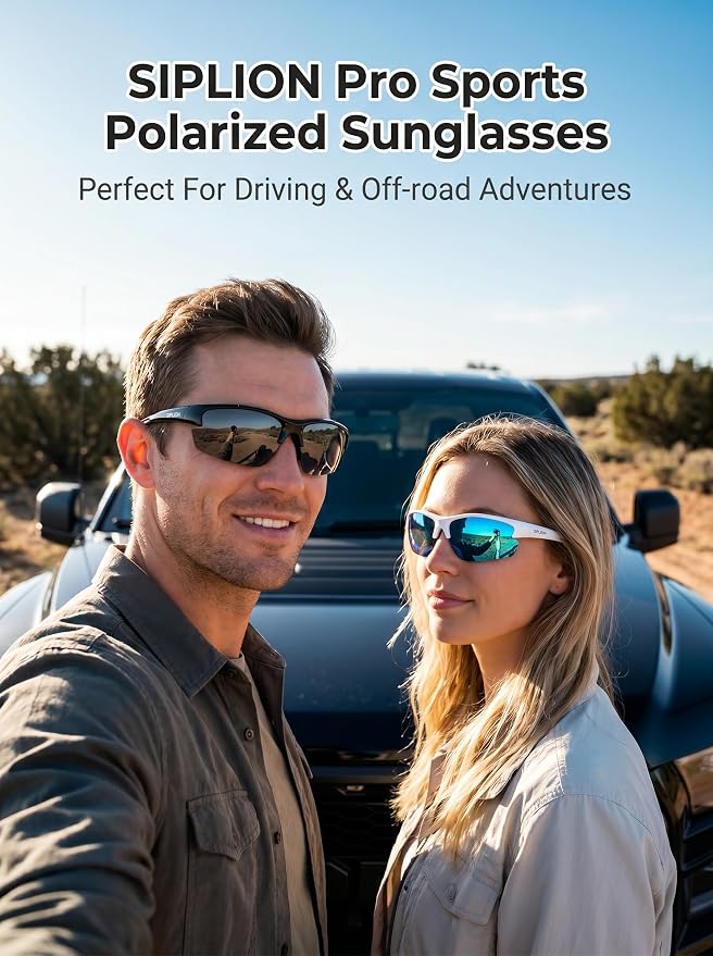SIPLION Polarized Sunglasses Men Sports: UV400 Protection Anti-Slip Wrap-Around TR90 Frame for Driving Fishing Golf Running