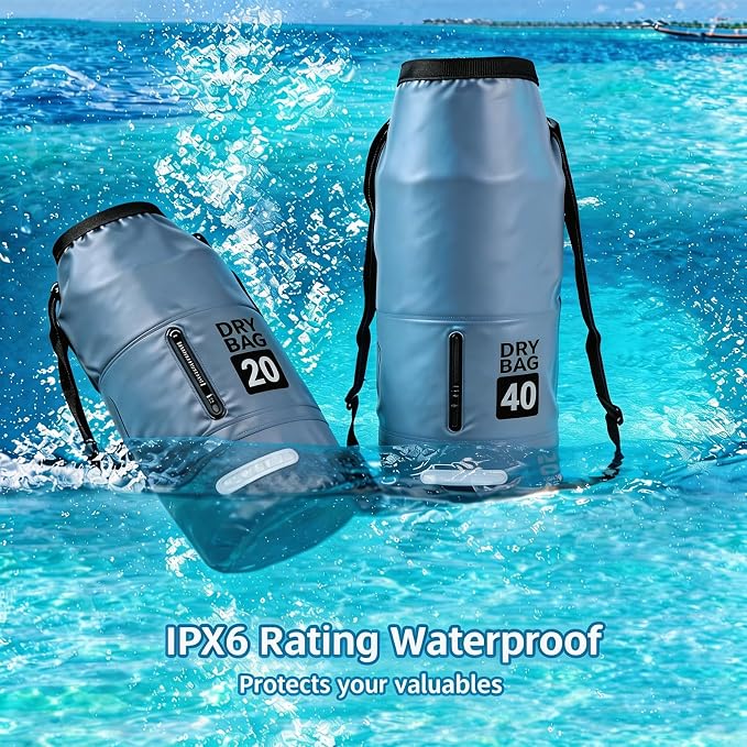 20L Waterproof Dry Bag - Floating Heavy Duty PVC Dry Sack - for Boating, Fishing & Beach - Backpack Style Waterproof Bag for Men & Women
