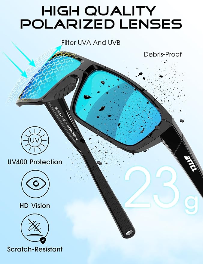 ATTCL Polarized Sunglasses Men for Fishing: UV Protection Lightweight TR90 Sports Wrap Sun Glasses Driving Golf Running