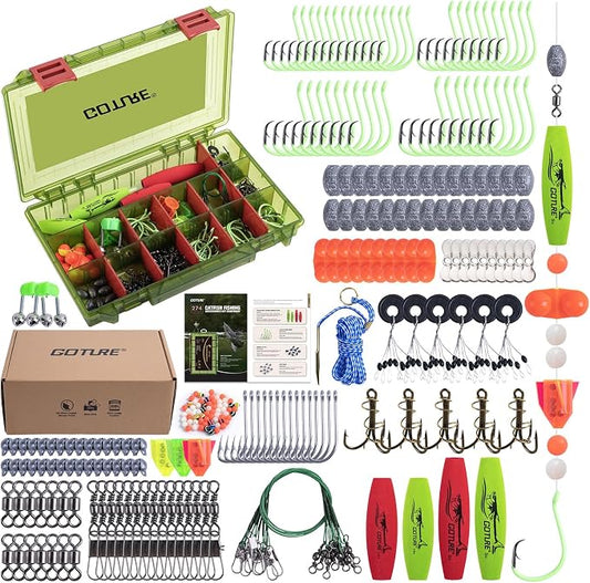 Goture Catfish Rig Making Kit,274pcs/300pcs Catfishing Tackle with Luminous Fishing Hook Swivel Sinker Weights Rattle Float Bobber Stoppers,Catfish Rigs Accessories with 3600 Tackle Box,Gifts for Men