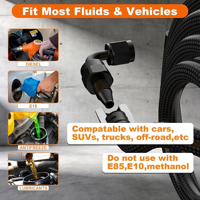 6AN CPE Fuel Line Kit, AN6 Nylon Braided Fuel Hose with Hose Fittings, AN 6 Fuel Line Hose Black 20ft
