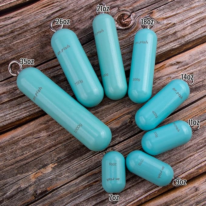Dr.Fish Lead Free Fishing Weights, 200g-1000g Heavy Sinkers Eco-Friendly Cylindrical Deep Drop Weights Steel Sinkers for Saltwater Grouper, Drum, Pompano Bottom Fishing