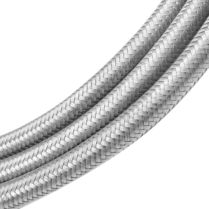 Fuel Line Hose 10FT 6AN 3/8" Universal Silver Stainless Steel Braided Nylon CPE Oil Gas Fuel Hoses 10 Feet AN-6 3/8 inches