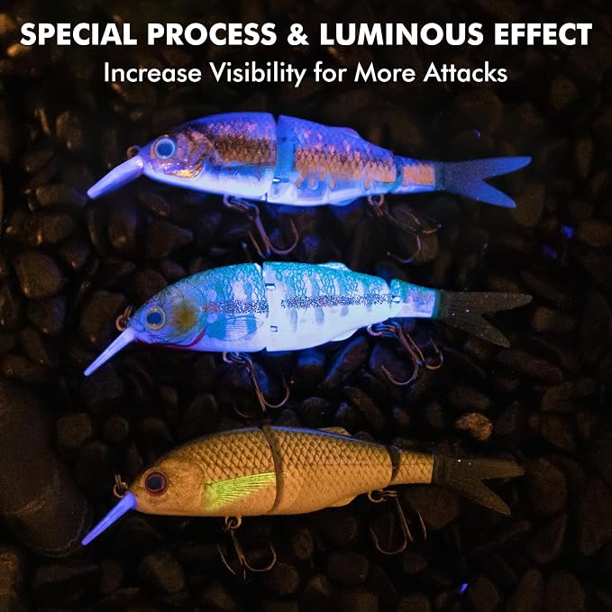 TRUSCEND Swimmax Easy Catch Fishing Lures with BKK Hooks, Wiggling, Vibrating, Rattling and Gurgling for More Bite, Heavy-Duty Dyneema Fiber Jointed Swimbaits for Bass, Trout, Walleye, Crappie, Pike