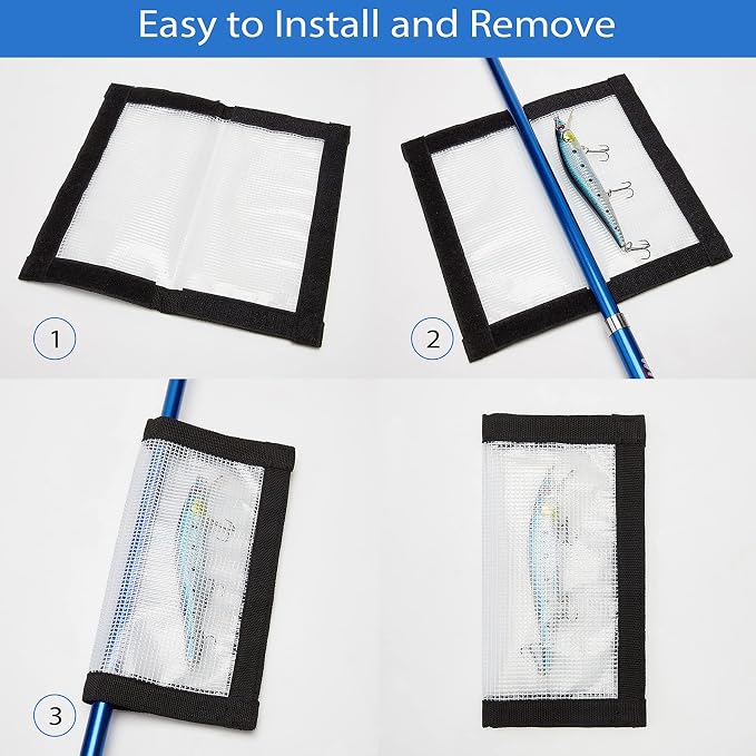 Fishing Lure Wrap (4Pack), 3 Size Covers for Fishing Rod, Hooks: Safe Protectors & Organized Holder Storage for Various Bait (Clear, L: for 6.5-9in lures)