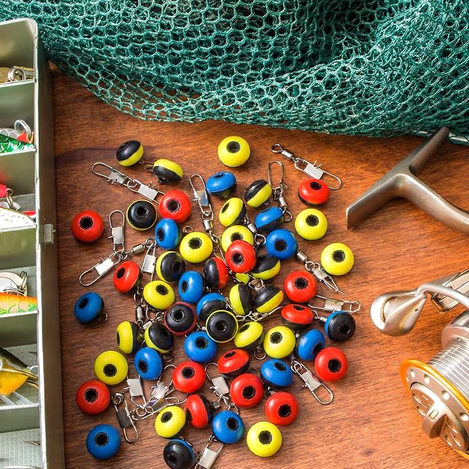 150 Pcs Fishing Line Sinker Slides Fishing Float Connector Rolling Swivels with Interlock Snaps for Catfish Carp Bass, Red Yellow Blue Color Coded 3 Sizes (Large, Medium, Small)