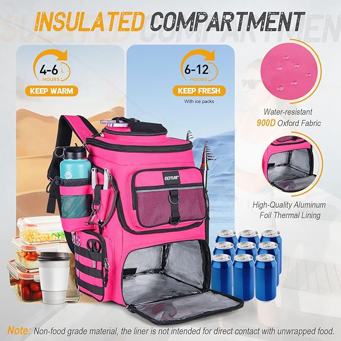 Goture Fishing Backpack with 4 Tackle Boxes, 900D Water-Resistant Tackle Backpack with Rod Holders,Insulated Cooler Compartment, 55L Large Capacity Fishing Gear Storage Bag for Saltwater & Freshwater