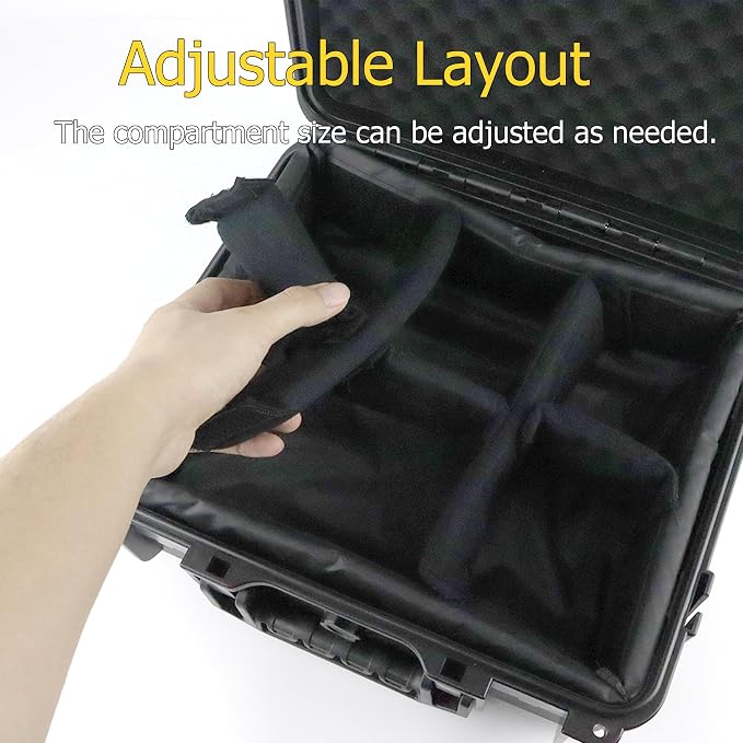 Fishing Reels Storage Case, Tackle Accessories Storage Handcase,5pcs Adjustable Magic Tape Dividers (6 Compartments), Fits Fishing Reels, Lures, Spare Fishing Line, Black, Medium,12.8*11.6*4.7 Inch