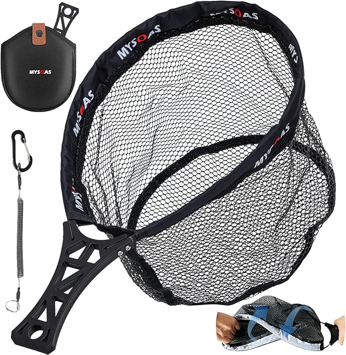 Fly Fishing Net – Collapsible Foldable Tenkara Kayak Landing Net for Trout & Backpacking, Ultralight Compact Hiking Fishing Net with Rubber Coated Mesh for Catch & Release