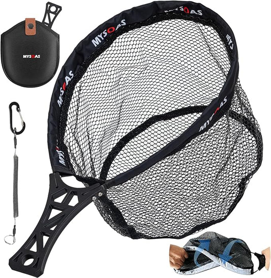 Fly Fishing Net – Collapsible Foldable Tenkara Kayak Landing Net for Trout & Backpacking, Ultralight Compact Hiking Fishing Net with Rubber Coated Mesh for Catch & Release