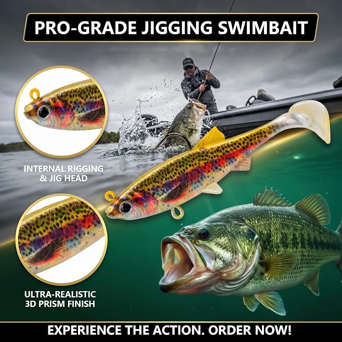 Soft Fishing Lures for Bass Fishing:Pre-Gigged Swim Baits for Saltwater or Freshwater.Soft Plastic Fishing Accessories.