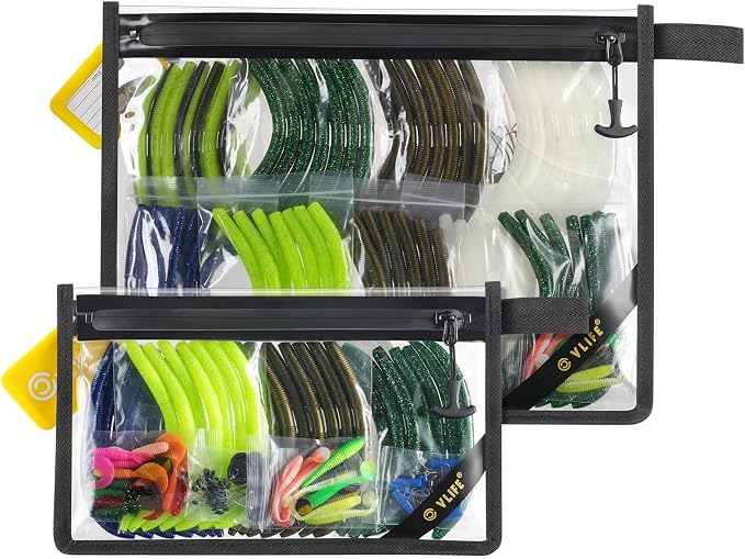 CVLIFE 2-Pack Soft Plastic Tackle Storage Bag, Water-Resistant Fishing Bait Storage Bag with Webbing Handle & Removable ID Card, Fits 3600 and 3700 Tackle Boxes, Saltwater Lure Gear Storage
