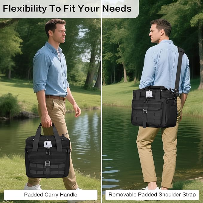 30L Large Fishing Tackle Bag, Waterproof Tackle Box Bag for Saltwater & Freshwater Fishing, Gear and Equipment Storage, Padded Shoulder Strap, Gift for Men, Black