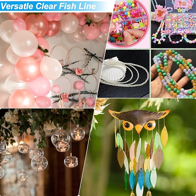 Clear Fishing Wire,755FT Monofilament Fishing Line,Clear String for Hanging,Strong Wire Invisible Nylon Thread for Hanging Balloon,Garland,Picture,Crafts,Decorations,Suitable for Beading Sewing
