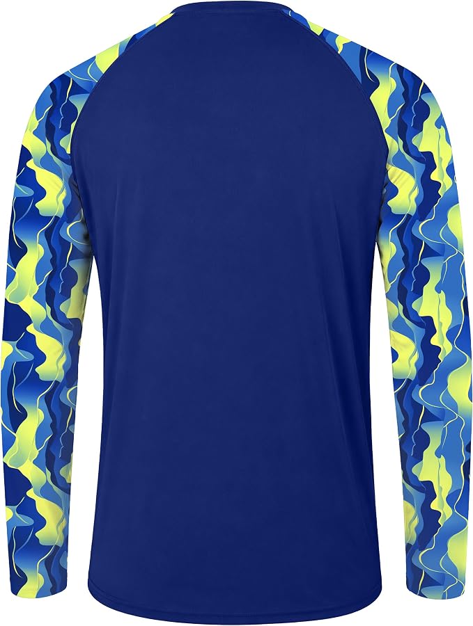 FISHEAL Men's Long Sleeve Fishing Shirts, UPF 50+ Camo Sun Protection Rash Guard, UV Shirt for Swimming Hunting Outdoor