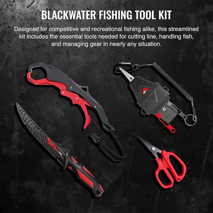 EGO Blackwater Fishing Tool Kit, Compact Pro Angler Set with 8” Aluminum Pliers, Vice Grip Tool, 7” Fillet Knife, Utility Scissors & PVC Sheath, Essential Fishing Gear for Bass, Walleye & Trout