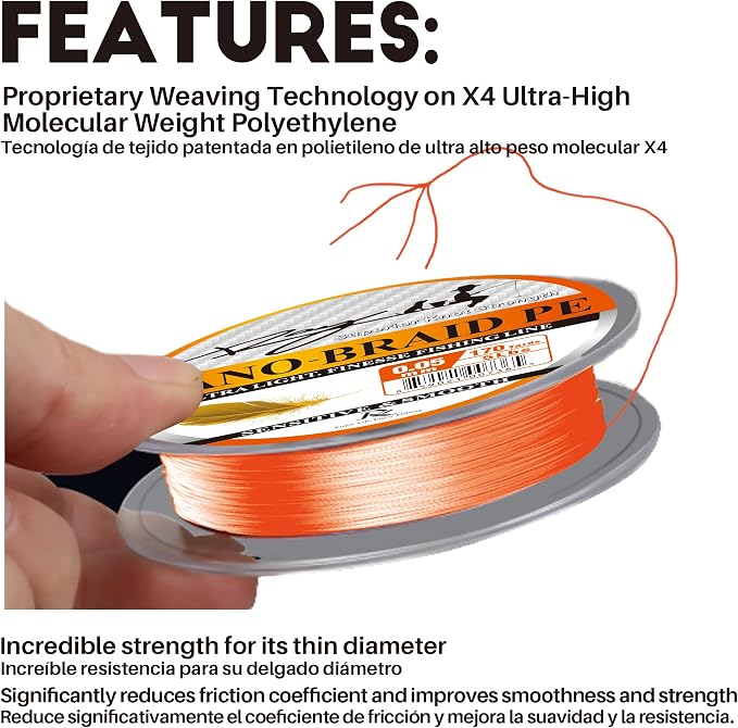 Ultra Slim Braided PE Fishing Line, Strong Knot Strength, Deign for Ultra Light Freshwater Fishing, Come with 3lb Test or 5lb Test, 170Yds Each Spool