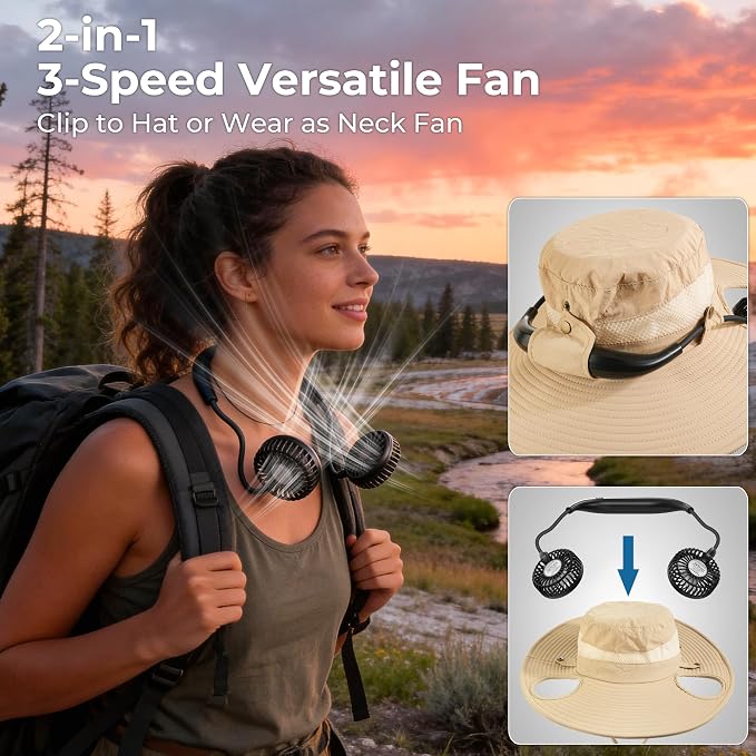 AMACOOL Bucket Hat Fan Pro, Gifts for Father Dad Husband, Fishing Essentials for Women Men, Camping Hiking Beach Gardening