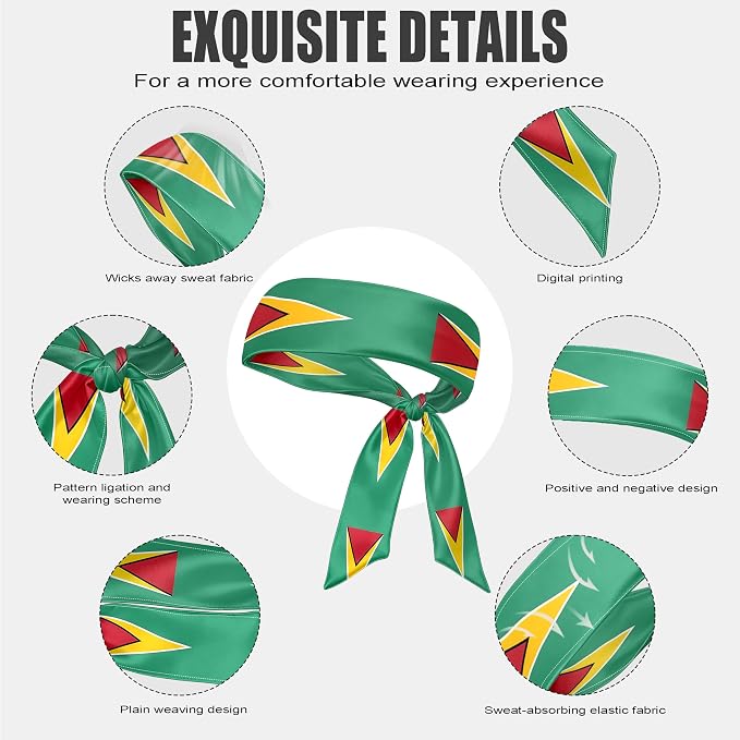 Flag Tie Headbands for Men Women, Moisture Wicking Sweatband Breathable Sports Headwrap, Non-Slip Stretchy Adjustable Fitness Hair Band
