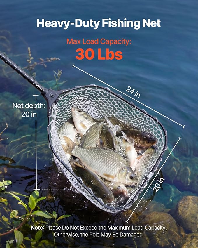 VEVOR Fishing Net, Landing Nets with Telescopic Handle Lightweight and Stronger Fish Gear, Durable and Fish-Friendly, for Kayak, Boat, Bank, Pond