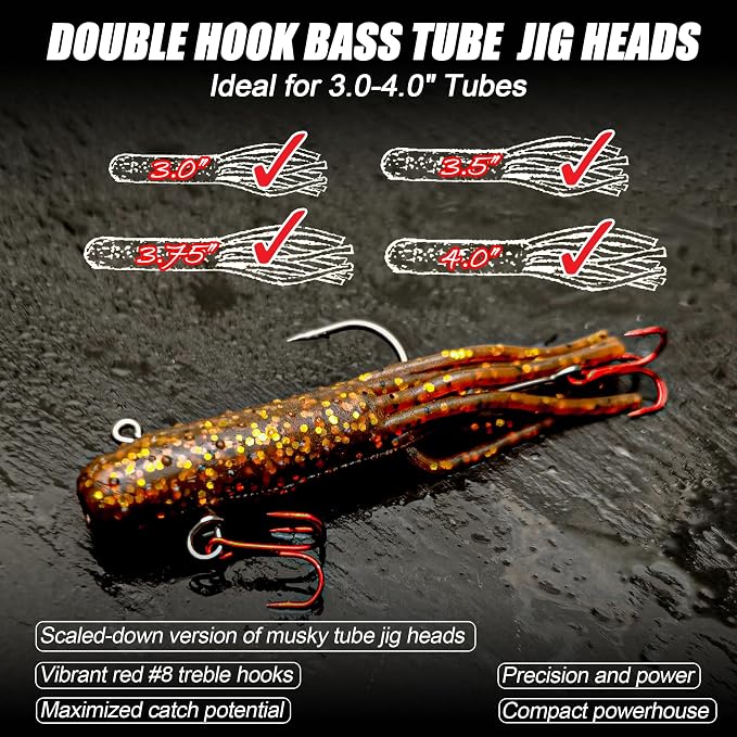 30/20/10 Pcs Tube Jig Heads for Bass Fishing, Tube Bait Worm Hooks rigs for Freshwater Saltwater, 5/16oz, 1/4oz, 3/16oz, 1/8oz