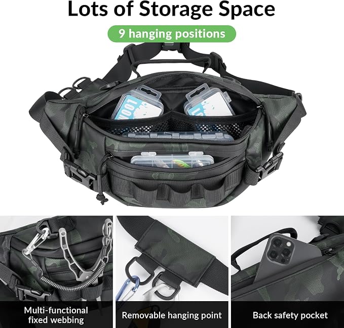 THKFISH Fishing Waist Pack, Fishing Tackle Bag Waterproof Fanny Pack for Women & Men Portable Sling Bag