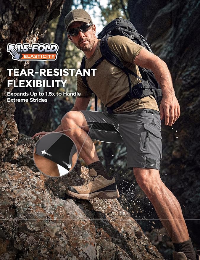 XKTTAC Men's Outdoor Quick Dry Lightweight Stretchy Shorts for Hiking, Tactical, Camping, Travel with 6 Pockets