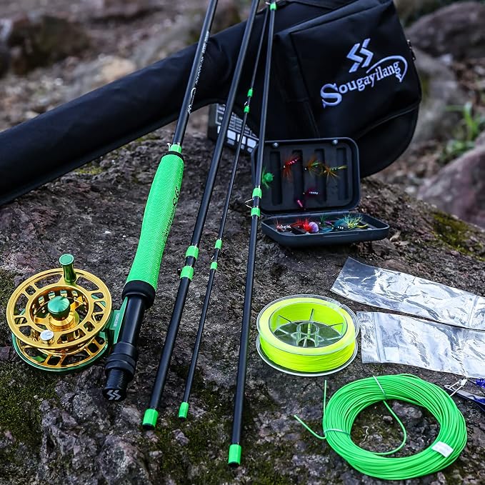 Sougayilang Standard Fly Fishing Combo Starter Kit, 5/6 Weight 9' Fly Rod with SuperPolymer Handle, Accessories, Carrying Case, Fly Box Case & Fishing Flies