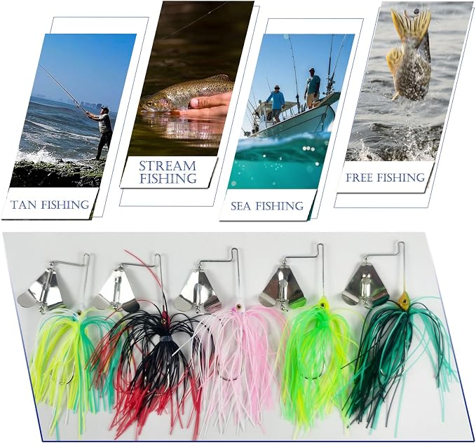 5 Pcs Bass Spinner Baits Buzz Bait Hard Metal Fishing Jigs for Bass Trout Pike Salmon 3.46in/0.31oz
