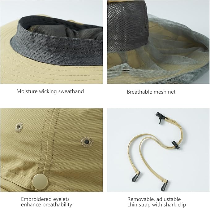 BASSDASH UPF 50+ Mosquito Sun Hat with Hidden Head Net and Neck Flap for Men Women Outdoor Fishing Hiking Camping