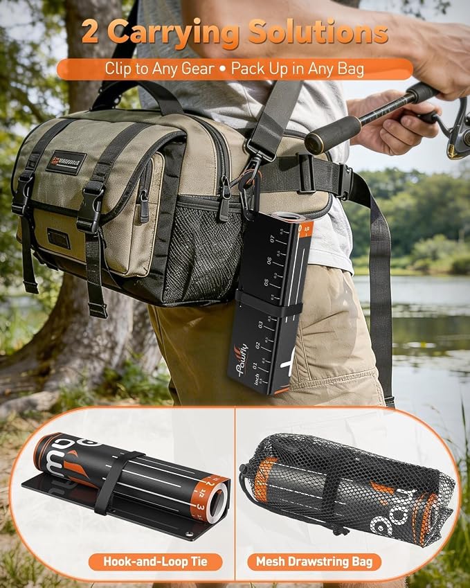 Pawfly 53in Fish Ruler, Waterproof Fish Measuring Tape, Portable Fishing Measuring Tape with Clip and Storage Bag for Anglers, Fishing Measurement Tool with Bump Board