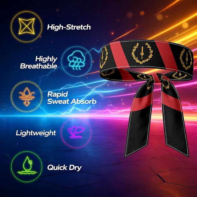 Tie Headband for Women & Men, Flag Patterned Sports Sweatband Head Wrap, Hair Bandana Accessory, 40" x 2.4"