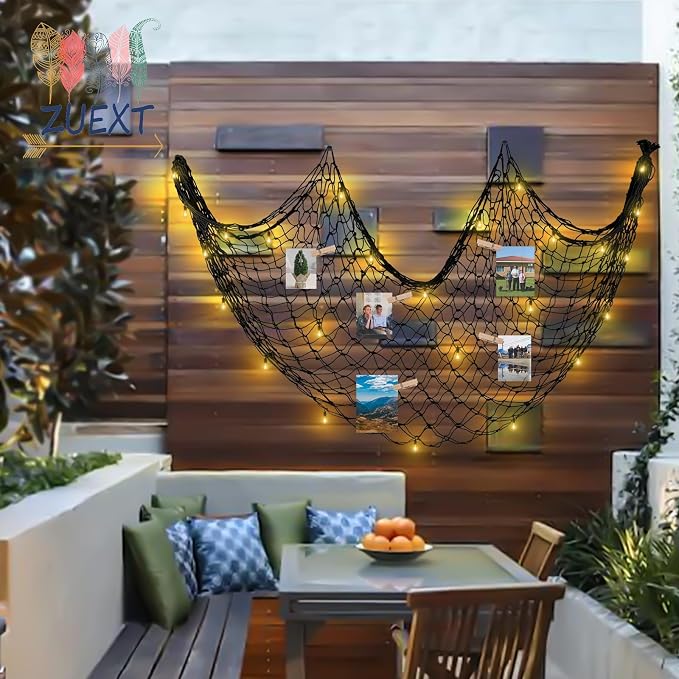 ZUEXT Decorative Fishing Net 80x40 Inch, Large Black Picture Fish Net, Wall Photo Hanging Fishnet for Nautical Mermaid Pirate Ocean Themed Hawaii Beach Under The Sea Party Decorations