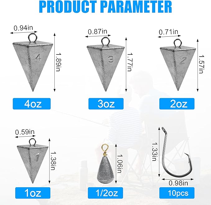 Saltwater Surf Fishing Tackle Kit - Saltwater Surf Fishing Rigs Bottom Rigs Include Fishing Leader Rigs Pyramid Sinkers Bass Casting Sinker Circle Hooks for Striped Bass Red Drum Flounder