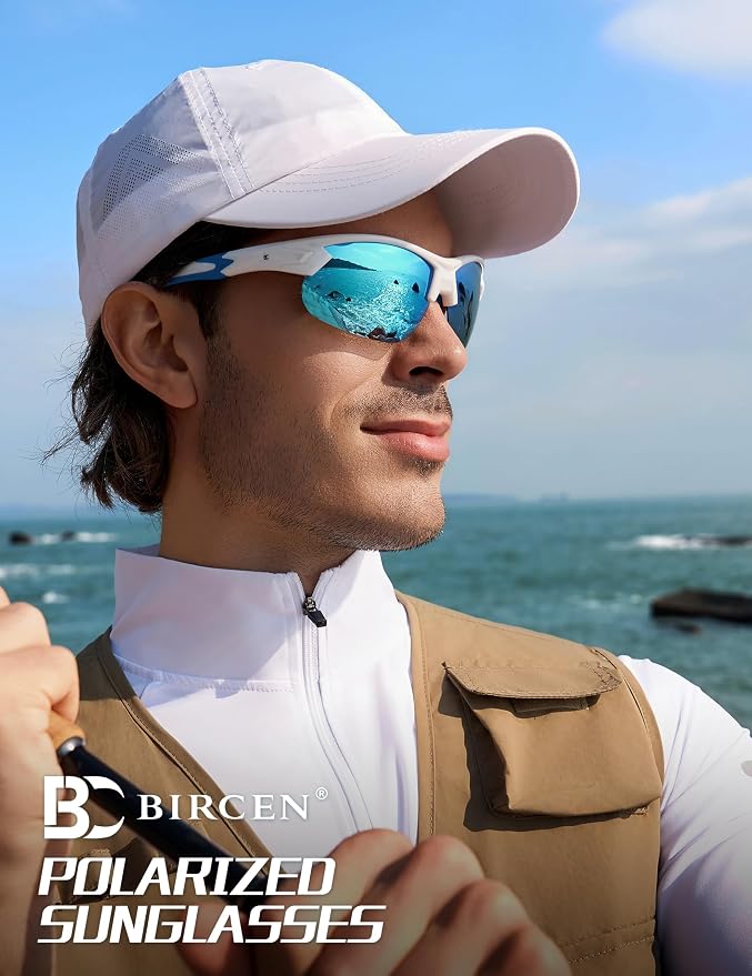 BIRCEN Mens Polarized Sunglasses for Sports: TR90 Lightweight Sun Glasses Wrap Around Shades for Fishing Driving Cycling