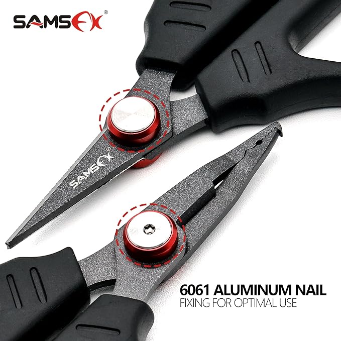 SAMSFX Fishing Scissors for Braided Line, Fishing Line Cutter Saltwater and Freshwater, Serrated Shears with Retractor, Optional Split Ring Opener Function
