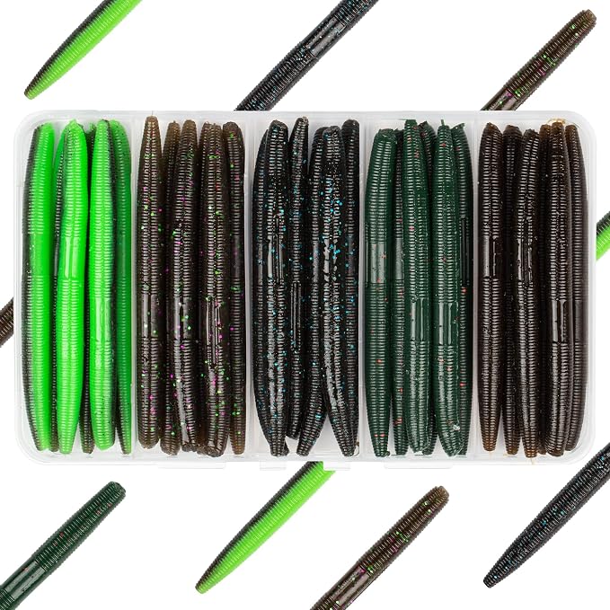 30/50/78/100Pcs Senko Worms Kit – 4"/5" Soft Plastic Fishing Lures with Salt Impregnation for Bass Fishing