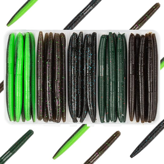 30/50/78/100Pcs Senko Worms Kit – 4"/5" Soft Plastic Fishing Lures with Salt Impregnation for Bass Fishing